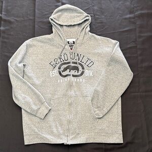 Ecko Unlimited Gray Zip-Up Hoodie with Rhino Graphic